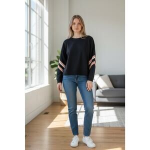 Ted Baker London Navy Sweatshirt Women's Sz 5 (XL) Two Toned Sleeve Striped Top